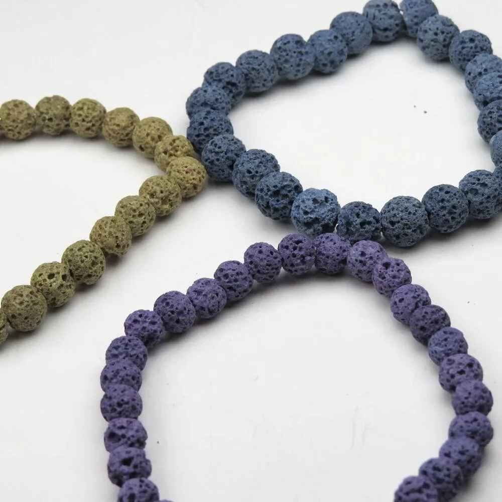 Natural Stone Lava Rock Diffuser Bracelet Elastic Yoga Aga 8mm X 3 Pieces set